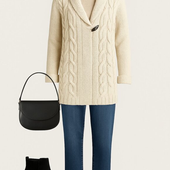 🌟 J. Jill Chunky Cable Knit Shawl Collar Cardigan – Size M 🌟 - Picture 2 of 13